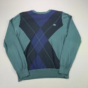 Lacoste Sweater Argyle Pullover AH0359 Cotton Green Navy Mens Size 4 Medium